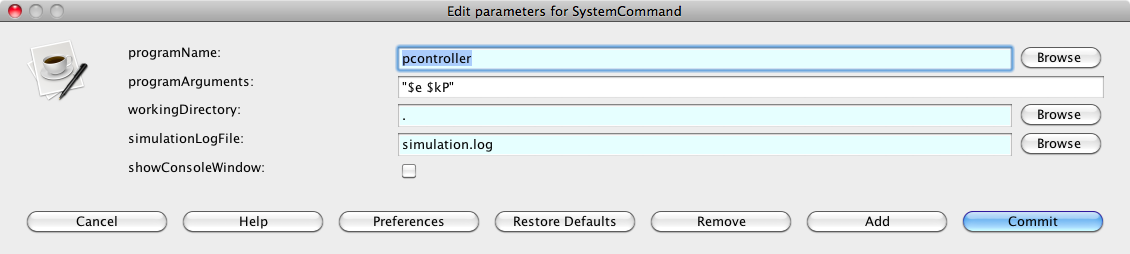 Configuration of the parameters of the SystemCommand actor.