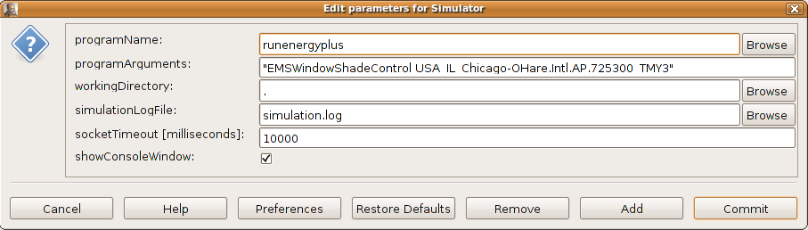 Configuration of the Simulator actor that starts EnergyPlus on Linux.