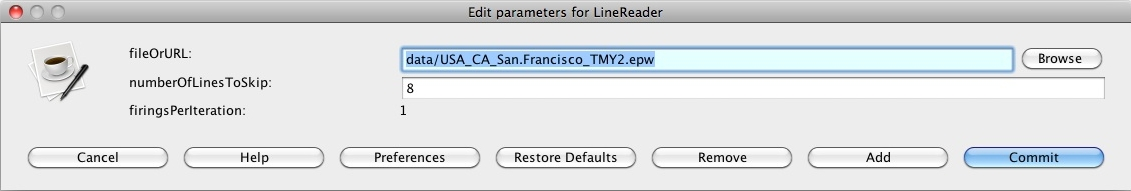Parameters for the LineReader actor.