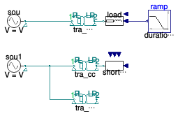 Buildings.Electrical.AC.OnePhase.Conversion.Examples.ACACTransformerFull