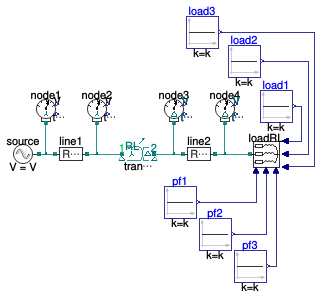 Buildings.Electrical.AC.ThreePhasesUnbalanced.Validation.IEEETests.Test4NodesFeeder.UnbalancedStepUp.YD