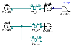 Buildings.Electrical.AC.ThreePhasesBalanced.Conversion.Examples.ACACTransformerFull