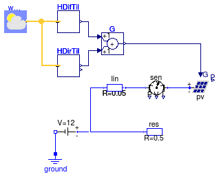 Buildings.Electrical.DC.Sources.Examples.PVSimple