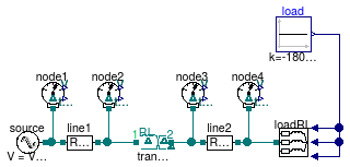 Buildings.Electrical.AC.ThreePhasesUnbalanced.Validation.IEEETests.Test4NodesFeeder.BalancedStepUp.DD