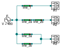 Buildings.Electrical.AC.ThreePhasesUnbalanced.Lines.Examples.ACLine