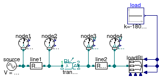 Buildings.Electrical.AC.ThreePhasesUnbalanced.Validation.IEEETests.Test4NodesFeeder.BalancedStepUp.YD