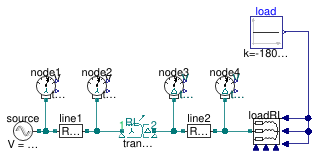 Buildings.Electrical.AC.ThreePhasesUnbalanced.Validation.IEEETests.Test4NodesFeeder.BalancedStepUp.YD